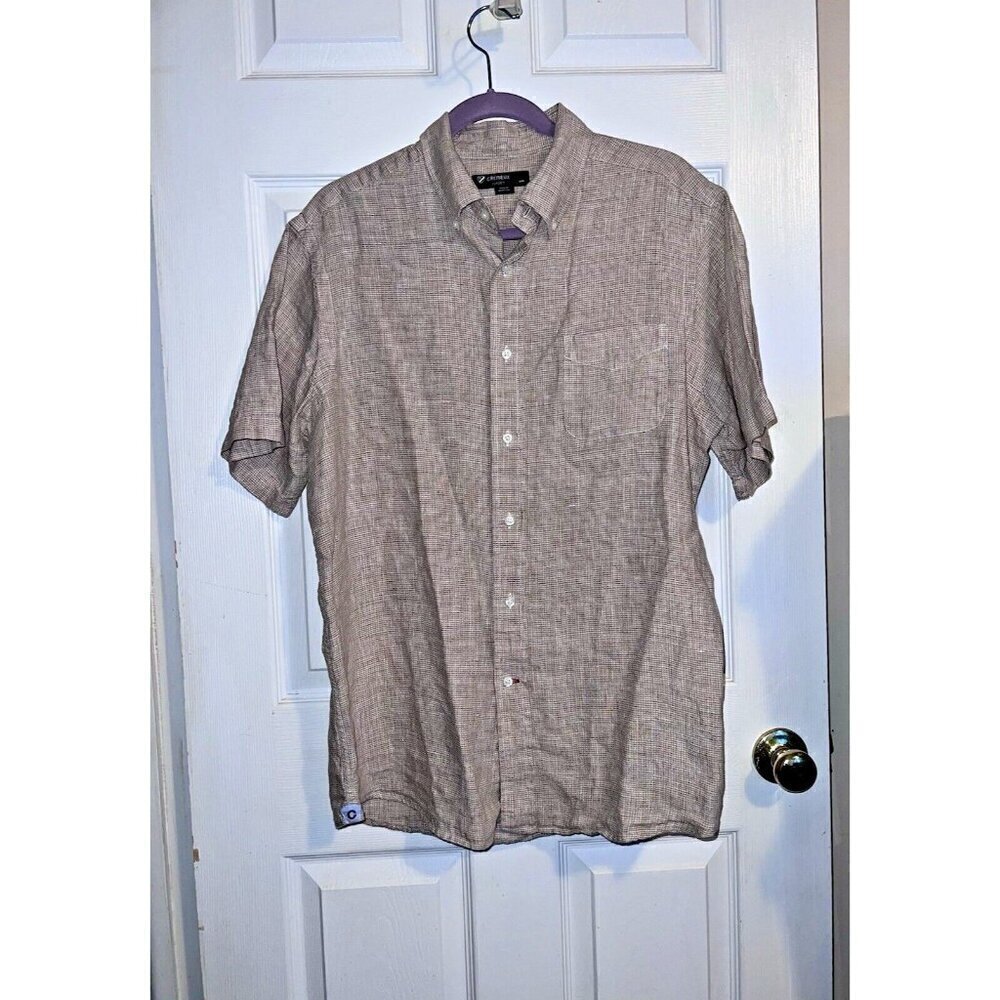 DANIEL CREMIEUX Classics Men's 100% Linen Beige Short Sleeve Oxford Shirt